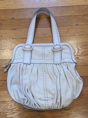 Cole Haan Vintage Y2K Cream Leather Pleated Hobo Shoulder Bag